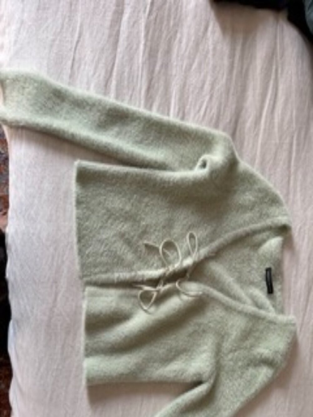Kendall & Kylie Sage Green Fuzzy Knit Tie-Front Cardigan